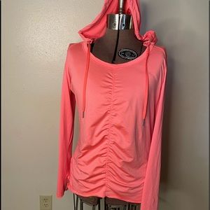 Calvin Klein Performance Quick Dry 2 tone coral hooded shirt with drawstring